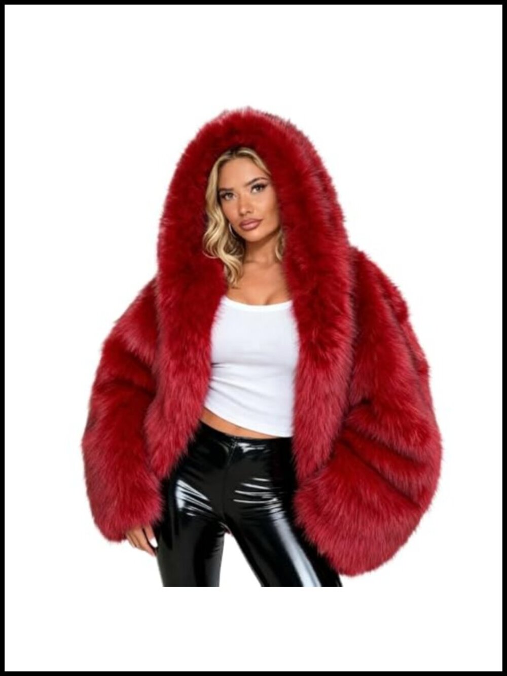 Faux Fur Hooded Coat Women Open Front Fluffy Winter Jacket